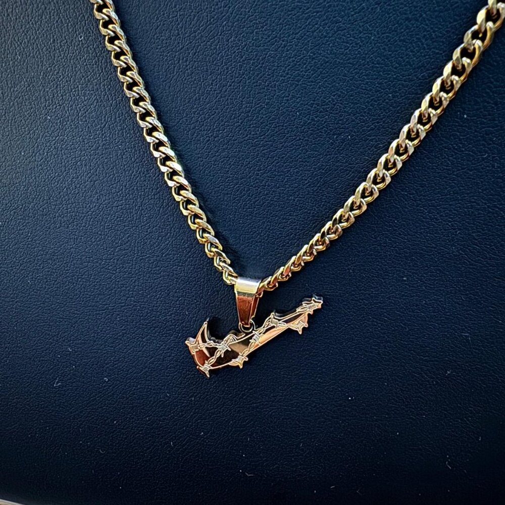 NIKE Barbwire Swoosh Pendant - 3mm Cuban - 20" Gold Chain - Easter Gift